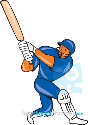 India Cricket Player Batsman Batting Cartoon Stock Image