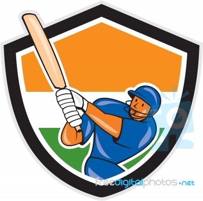 India Cricket Player Batsman Batting Shield Cartoon Stock Image