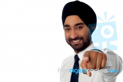 Indian Businessman Pointing At You Stock Photo