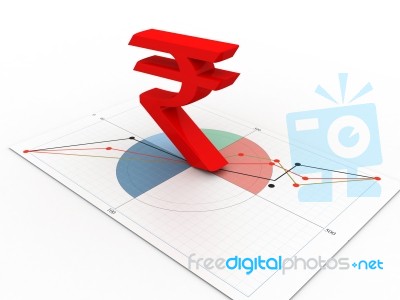 Indian Rupee Sign On Business Chart Stock Image