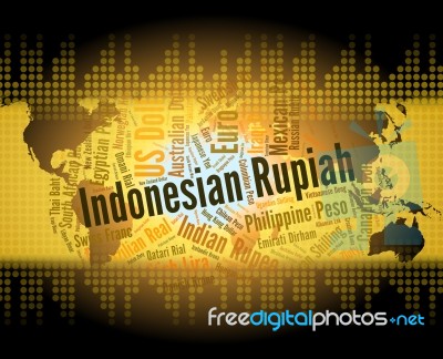 Indonesian Rupiah Shows Worldwide Trading And Broker Stock Image