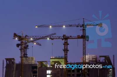 Industrial Construction Cranes Stock Photo