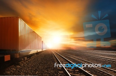 Industry Container Trains Running On Railways Track Against Beau… Stock Photo