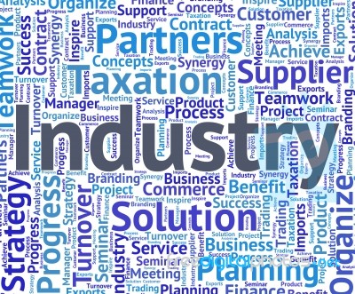 Industry Word Shows Words Mechanized And Manufacture Stock Image