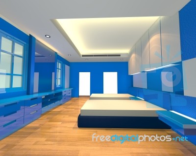 Ineterior Design Bedroom Blue Theme Stock Image