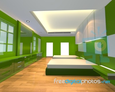 Ineterior Design Bedroom Green Theme Stock Image