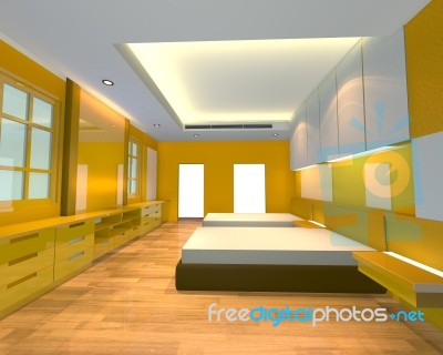 Ineterior Design Bedroom Yellow Theme Stock Image