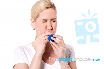 Inflating A Balloon Is Hard Job Stock Photo