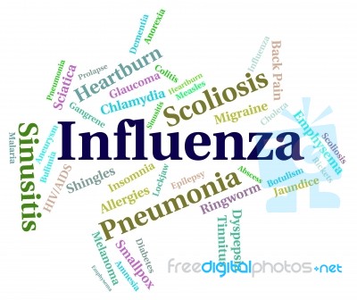 Influenza Word Shows Poor Health And Afflictions Stock Image