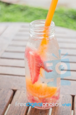 Infused Water Bottle Of Mix Fruit Refreshing Drink Stock Photo