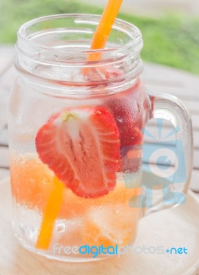 Infused Water Mug Of Mix Fruit Refreshing Drink Stock Photo