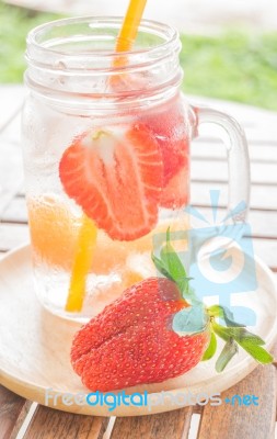 Infused Water Mug Of Mix Fruit Refreshing Drink Stock Photo