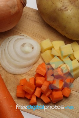 Ingredient Include To Onions, Carrot And Potato Stock Photo