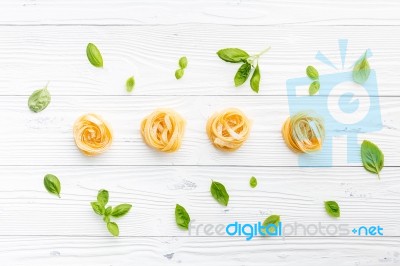 Ingredients For Homemade Pasta On Wooden Background Stock Photo