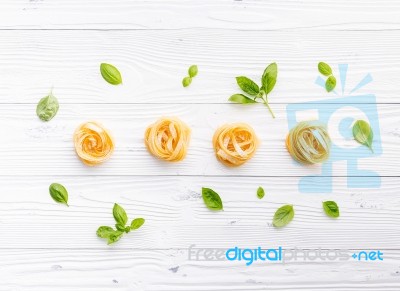 Ingredients For Homemade Pasta On Wooden Background Stock Photo