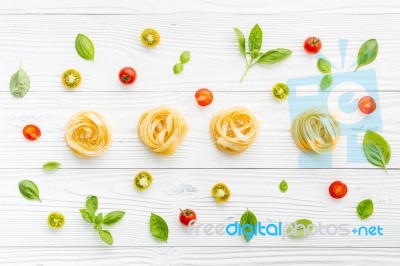 Ingredients For Homemade Pasta On Wooden Background Stock Photo