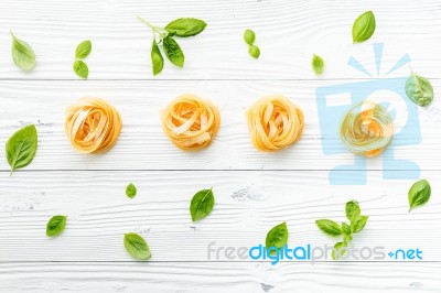 Ingredients For Homemade Pasta On Wooden Background Stock Photo