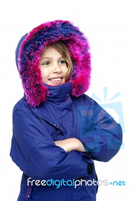 Innocent Young Girl Enjoying Cold Weather Stock Photo