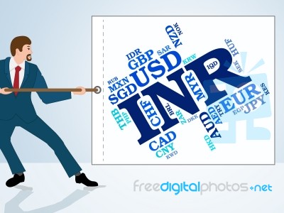 Inr Currency Indicates Worldwide Trading And Broker Stock Image