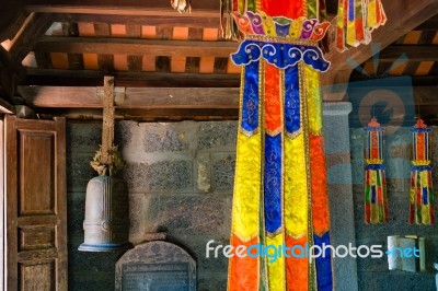 Inside An Old Buddist Temple In Vietnam Stock Photo