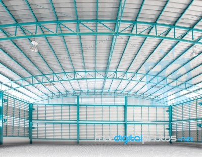 Inside Of Structure Empty Warehouse Use For Industry Background Stock Photo