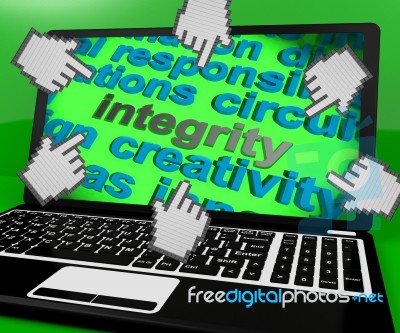 Integrity Laptop Screen Shows Morality Virtue And Decency Stock Image