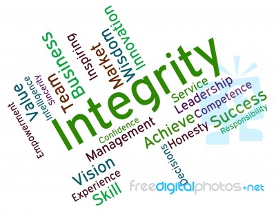 Integrity Words Shows Virtue Text And Honesty Stock Image