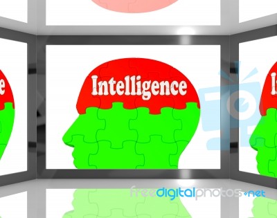 Intelligence On Brain On Screen Showing Human Knowledge Stock Image