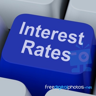 Interest Rate Key Shows Investment Percent Online Stock Image