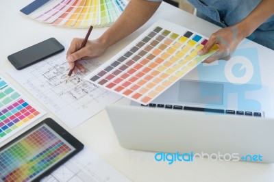 Interior Design Or Graphic Designer Renovation And Technology Co… Stock Photo