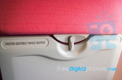 Interior Of Airplane Seat With Hidden Table Stock Photo