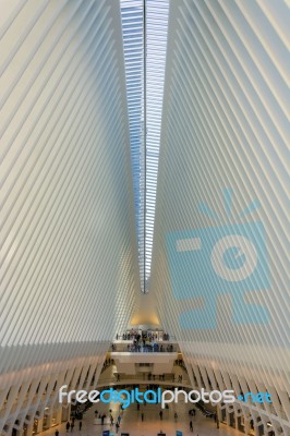 Interior Of Santiago Calatrava's Oculus, Fulton Street Station, In Lower Manhattan Stock Photo