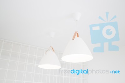 Interior Room With White Lamps Stock Photo