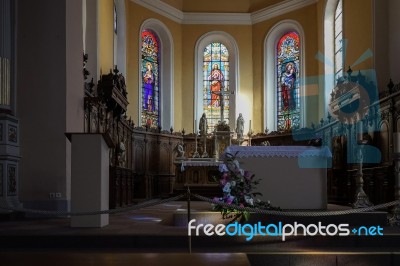 Interior View Of St Leon Church In Eguisheim In Haut-rhin Alsace… Stock Photo