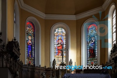 Interior View Of St Leon Church In Eguisheim In Haut-rhin Alsace… Stock Photo