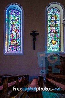 Interior View Of St Leon Church In Eguisheim In Haut-rhin Alsace… Stock Photo