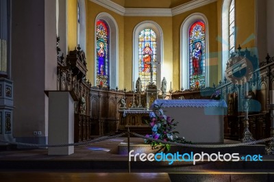 Interior View Of St Leon Church In Eguisheim In Haut-rhin Alsace… Stock Photo