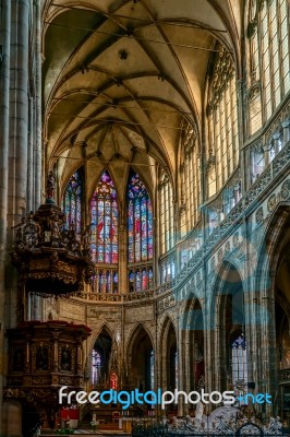 Interior View Of St Vitus Cathedral In Prague Stock Photo