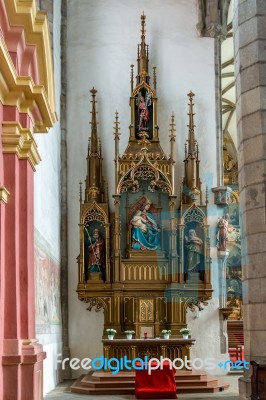 Interior View Of St. Vitus Church In Krumlov Stock Photo