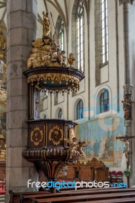 Interior View Of St. Vitus Church In Krumlov Stock Photo