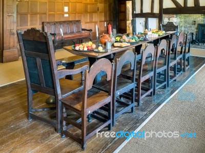 Interior View Of The Dining Room At Michelham Priory Stock Photo