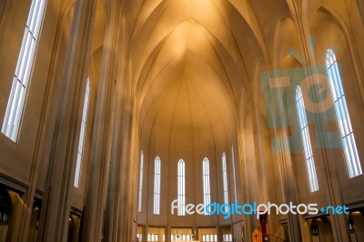 Interior View Of The Hallgrimskirkja Church In Reykjavik Stock Photo