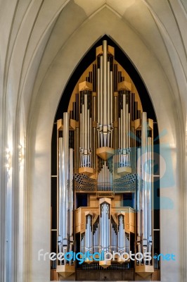 Interior View Of The Hallgrimskirkja Church In Reykjavik Stock Photo