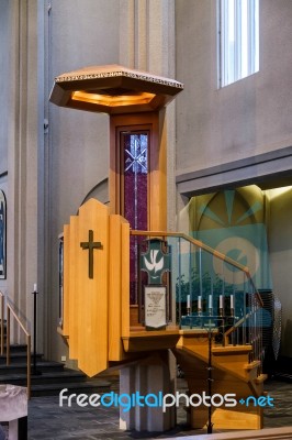 Interior View Of The Hallgrimskirkja Church In Reykjavik Stock Photo