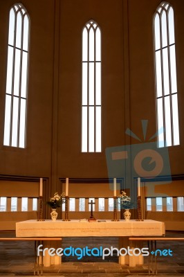 Interior View Of The Hallgrimskirkja Church In Reykjavik Stock Photo