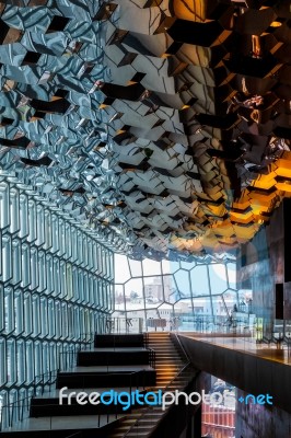 Interior View Of The Harpa Concert Hall In Reykjavik Stock Photo