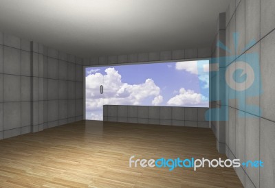 Interior With Bare Concrete Wall And Wood Floor Stock Image