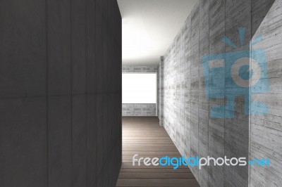 Interior With Bare Concrete Wall And Wood Floor Stock Image