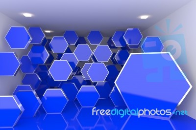 Interior With Blue Hexagon Stock Image