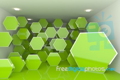 Interior With green hexagon Stock Image